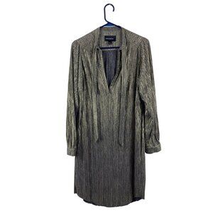 Anthropologie Sabina Musayev Women's Large Gold Metallic Shift Dress Long Sleeve